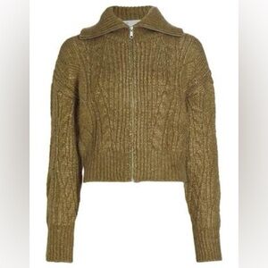 Dh New York WOMEN'S SUTTON CABLE KNIT ZIP UP CARDIGAN IN GREEN SIZE L